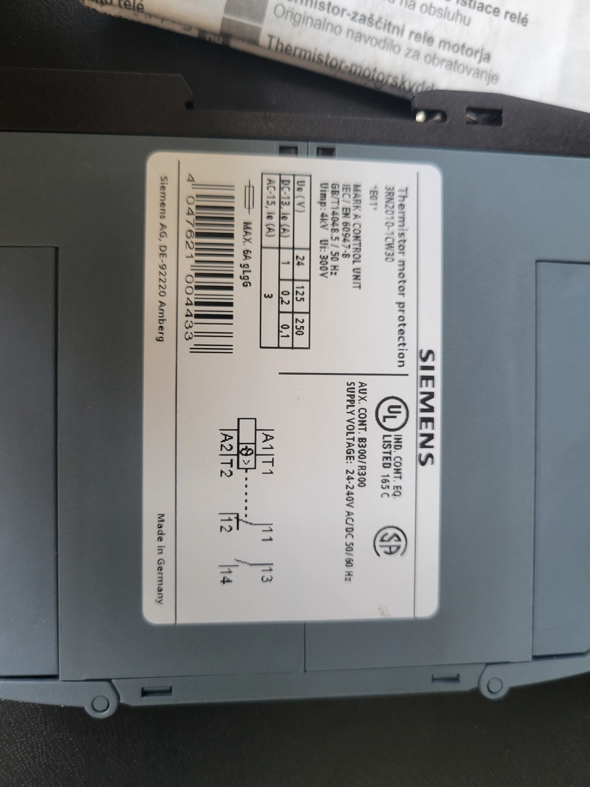 Терморезисторное реле защиты двигателя Siemens 3RN2010‐1CW30 (серия SIRIUS)