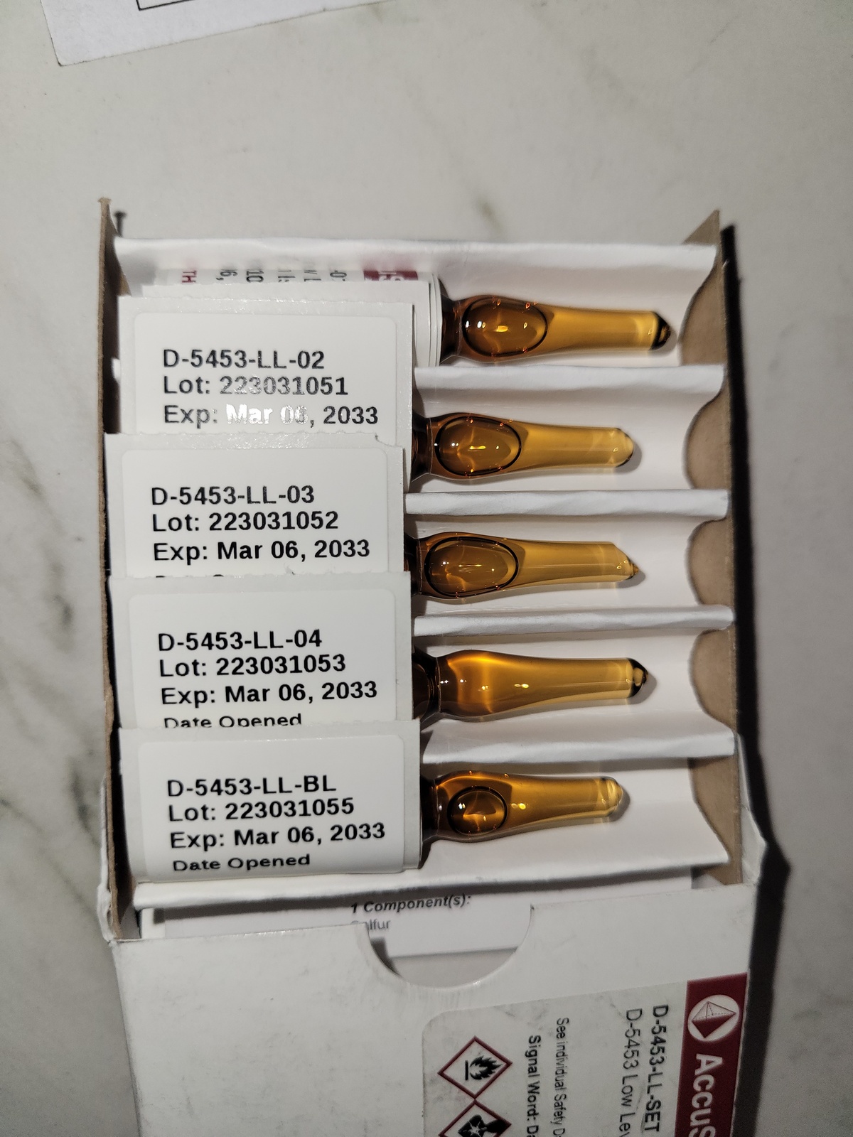 Комплект стандарта содержания серы в нефтепродуктах Accustandard (D-5453-LL-SET)