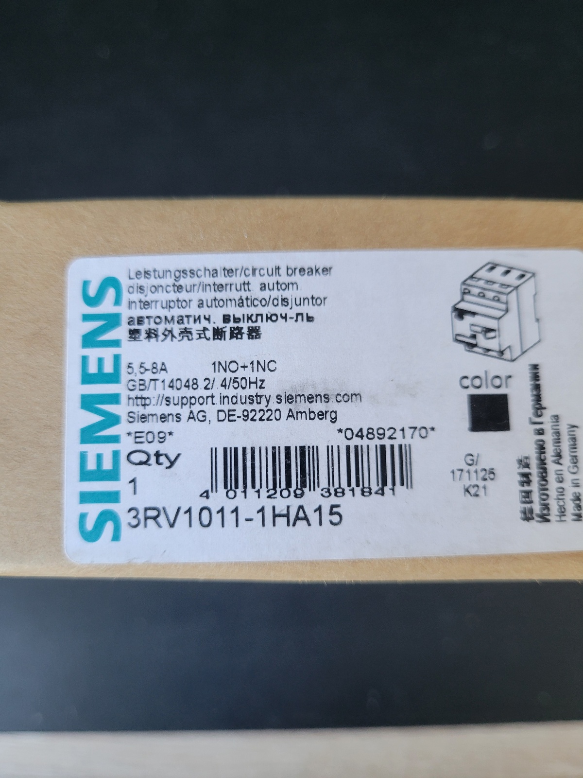 Выключатель автом SIEMENS 3RV1011-1HA15